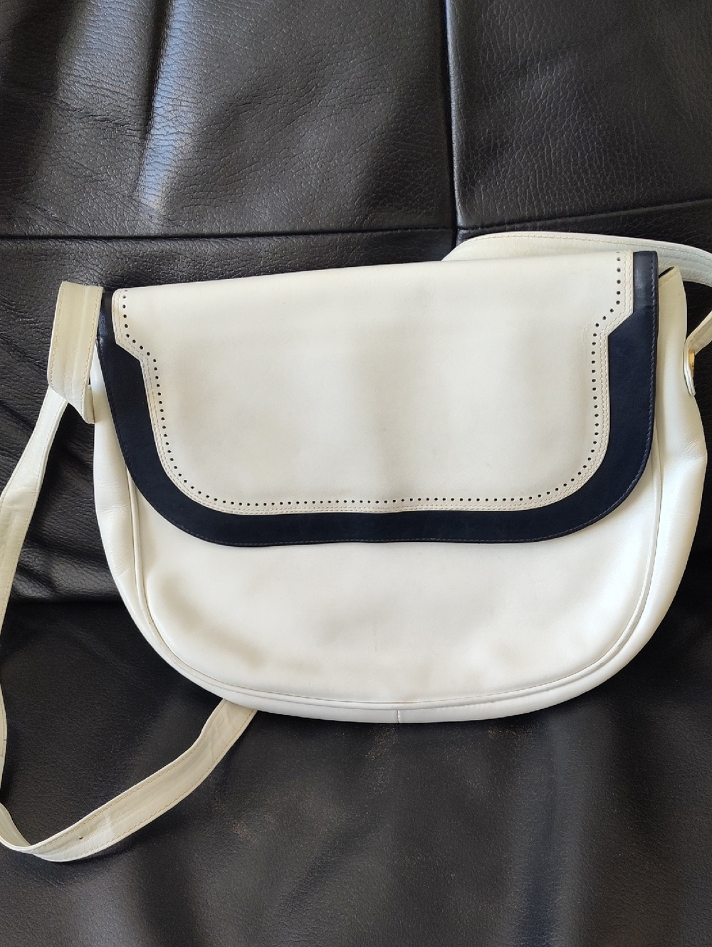 Salvatore Ferragamo White and Navy Leather Crossbody Bag